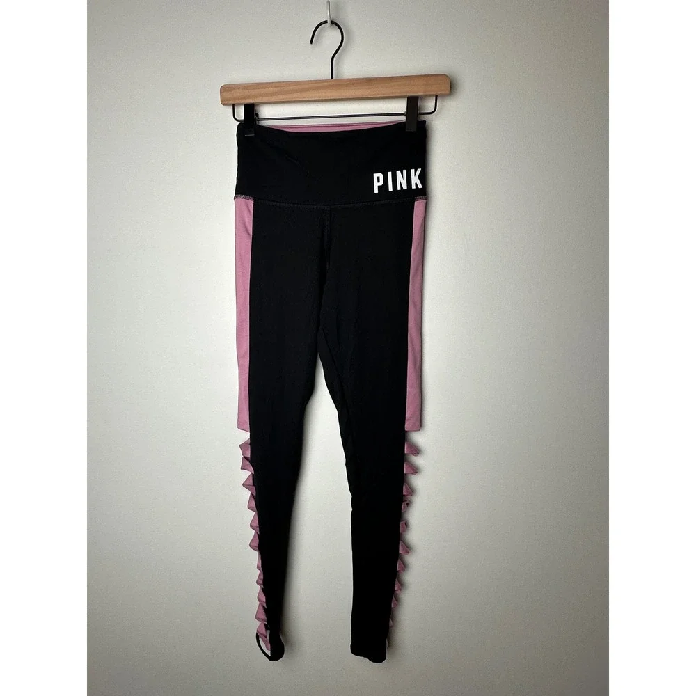PINK Victoria's Secret Ultimate‎ Leggings XS Black Pink High Waist Activewear